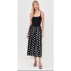 Le Bop Alix Mixed Fabric Tank Dress Black/Polka Dot Womans XXL